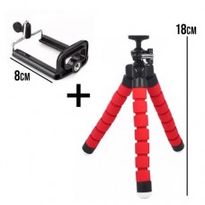 Tripé Flexível Pequeno 18cm com Suporte para Celular e Câmera - Vermelho